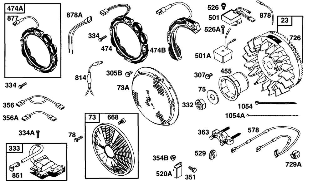 Flywheel, Screens, Elect Diagram and Parts List for 290777-0033-XX  Briggs and Stratton Engine